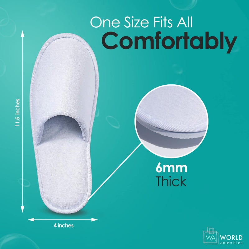 World Amenities | 10 Pairs | Premium Spa Slippers Bulk Unisex | Closed Toe, Individually Wrapped | Hotel Slippers Travel Amenities Ultra Soft, Disposable Guest Slippers - White - Image 3